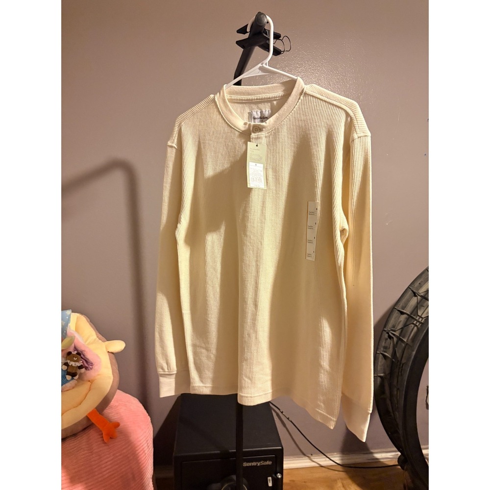 Goodfellow Mens Ivory Ribbed Long Sleeve Shirt Sz S